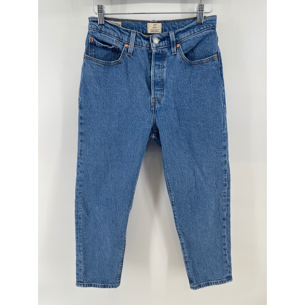 Levi's 501 Crop Jeans Women 28 Blue Excellent High Rise Button Fly Denim
